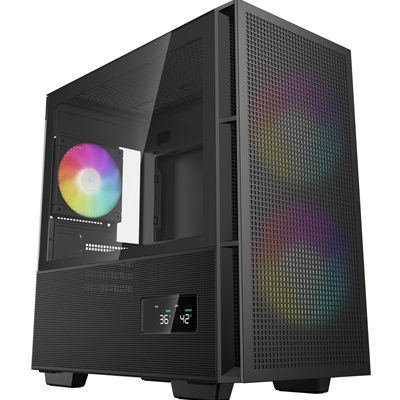 deepcool-ch360-digital-gaming-case-black-mid-tower-with-tempered-glass-side-window-panel-advanced-cooling-usb-3-0-usb-c-ports-pre-installed-fans-micro-atx-mini-itx