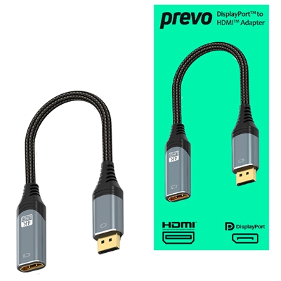 prevo-dpm-hdmif-ada-display-converter-adapter-displayport-m-to-hdmi-f-0-2m-black-silver-displayport-1-4-hdmi-2-0-supports-up-to-4k60hz-braided-cable-retail-box-packaging