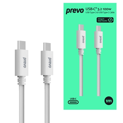 prevo-usb-3-2-100w-c-to-c-cable-20v-5a-10gb-20gb-s-white-superior-design-performance-retail-box-packaging